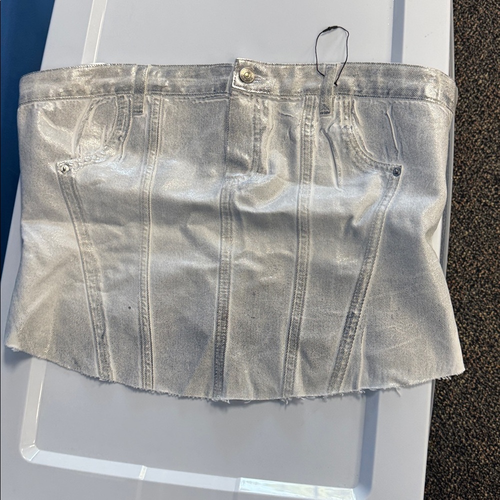 Zara Silver Metallic Strapless Top